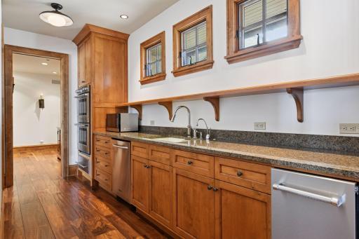 Back prep kitchen and pantry are great when hosting parties