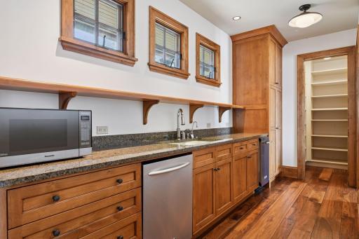 Back prep kitchen and pantry are great when hosting parties