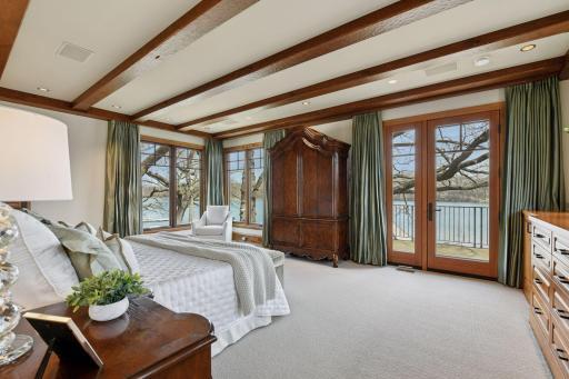 Wood-beamed ceilings, beautiful natural light, and sunrise views over the lake
