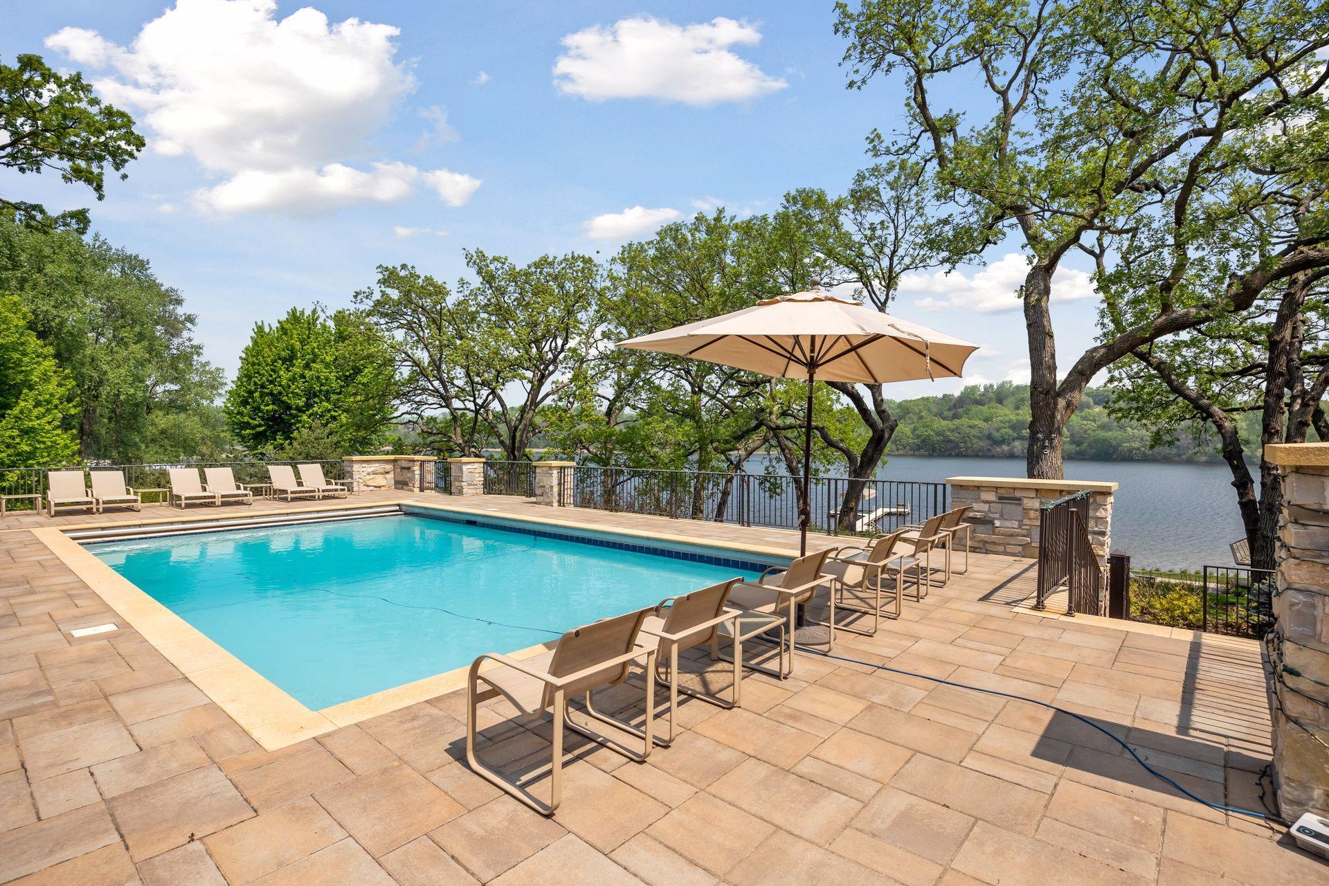 Enjoy views of Bryant Lake from the pool deck