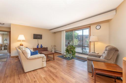 The spacious living room allows for for a larger sectional couch and TV area. There is new paint and flooring was redone in vinyl plank.