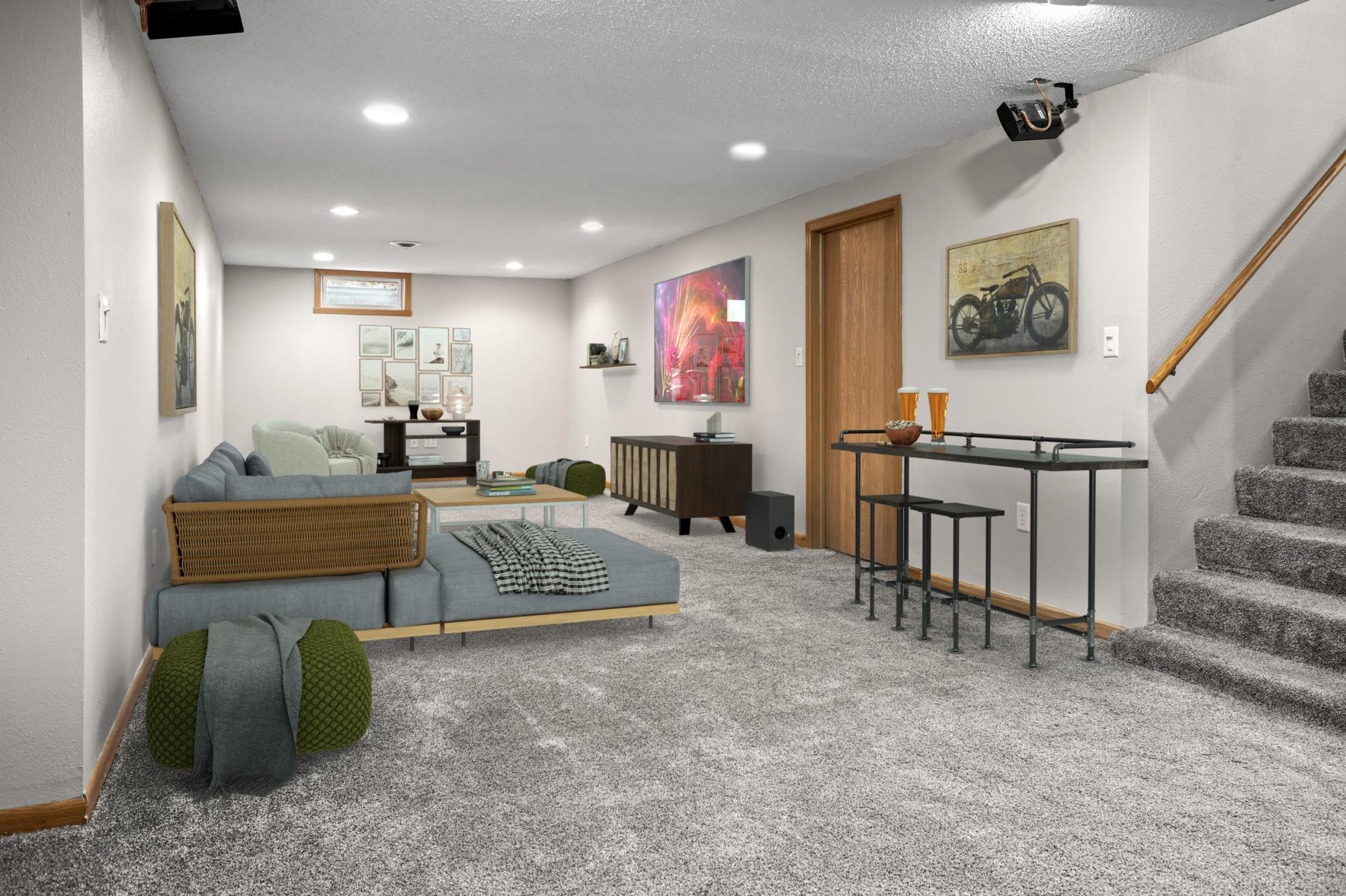 Virtually Staged Basement Family Room