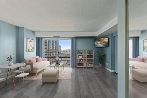 Virtual staged studio and window treatments