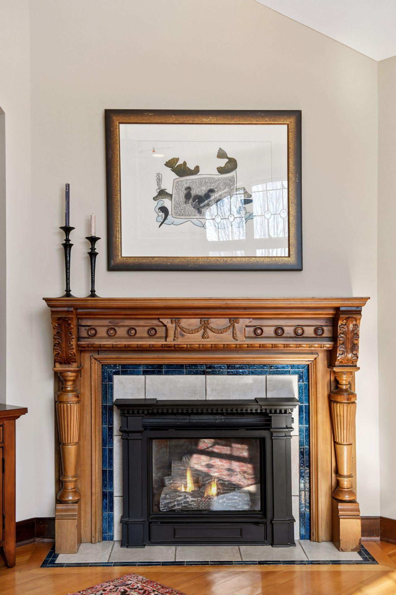 Another procured fireplace sets the office to glow