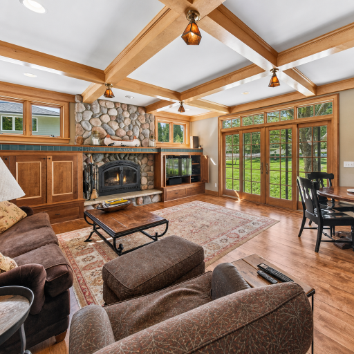 Coffered ceiling old ironworks fireplace
