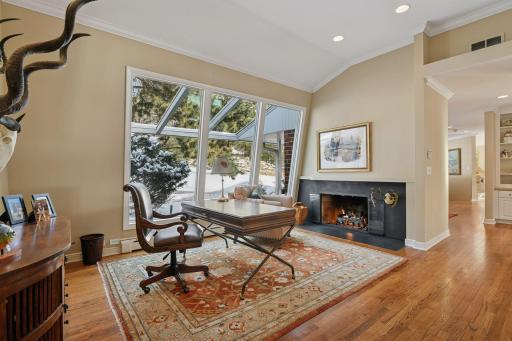 A great space to work, read and enjoy your morning coffee by the fireplace.