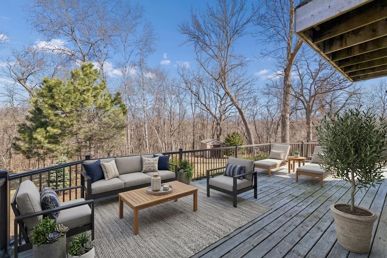 Another massive wow factor of this home is the 32x14 deck! Overlooking a private, wooded backyard, the expansive outdoor space is perfect for entertaining or relaxing in total serenity! *Virtually staged to show design options.