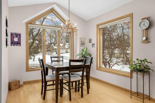 Lovely eat in kitchen with west and north facing windows.