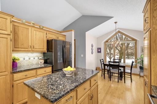 Center island that adds to the generous amount of countertop space.