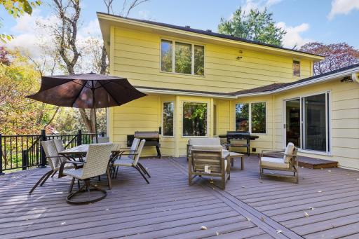 Spacious patio offers multiple seating areas.