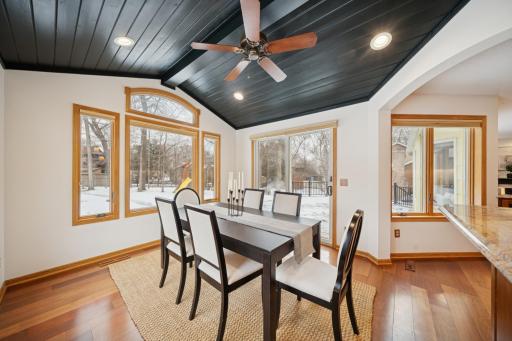 Dining room with sliding doors out to the large patio and backyard.