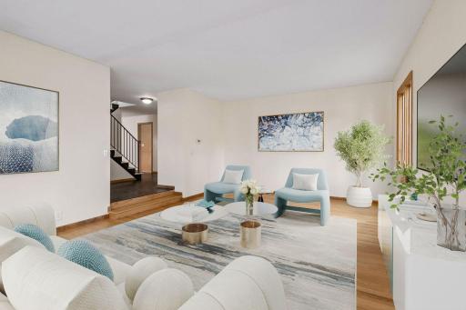 A second view of the family room. Virtually Staged