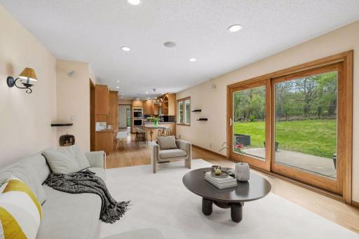 View toward the kitchen from the living room. Virtually Staged