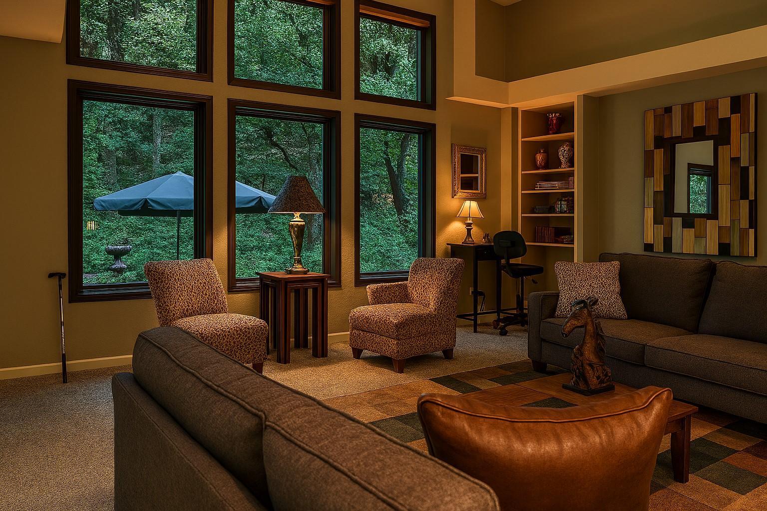 Great room -vaulted windows
