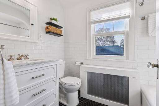 Upper level bathroom recently remodeled, new vanity.
