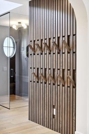 Custom solid oak slat coat rack