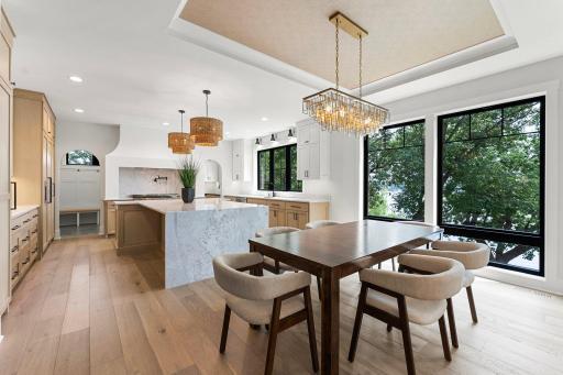 designer wallpaper designates dining area