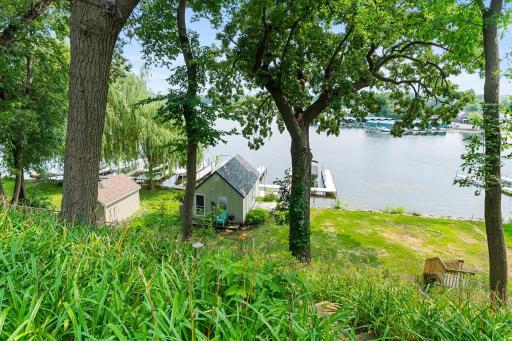 View of boathouse and large area for entertaining