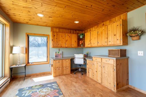 Custom pine cabinets provide ample storage.