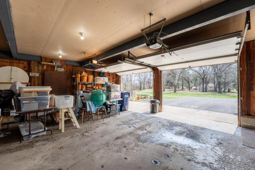 The garage has two insulated stalls with garage door openers.
