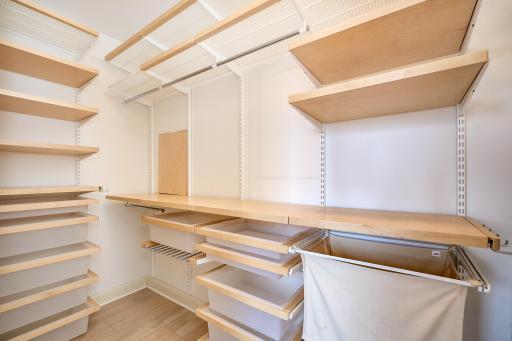 Custom closet organizer in the Primary Bedroom closet.