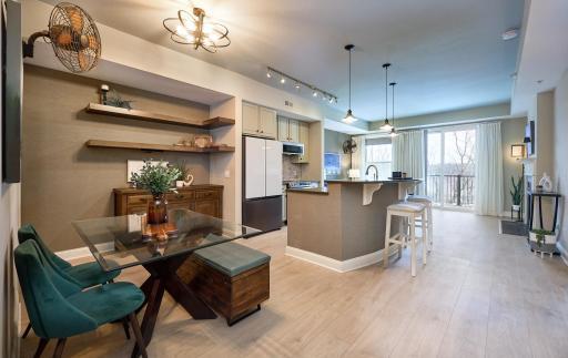 Enjoy lake views from the dining area.