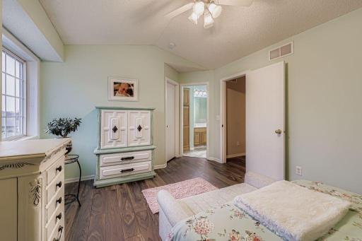 Upper level Owners Suite has a massive walk in closet and private bath.