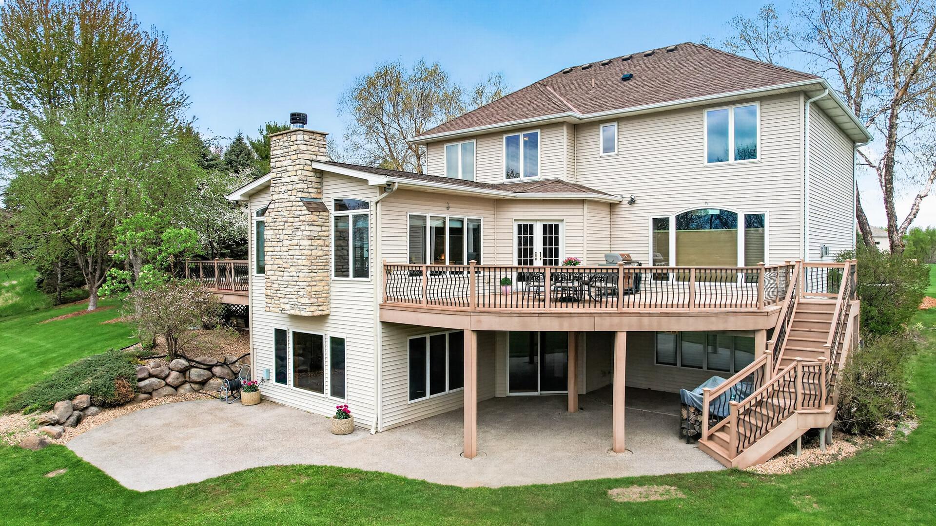 Rear of the home- South deck and patio