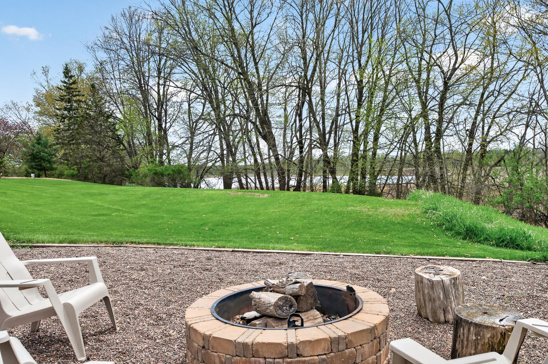 Pea rock fire pit area