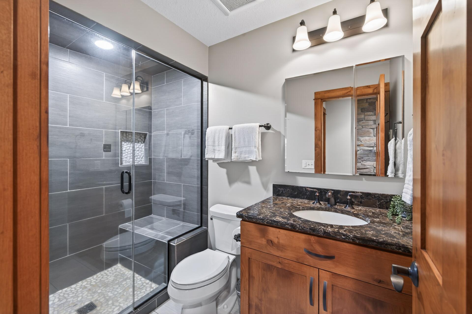 3/4 bath with steam shower and heated floors