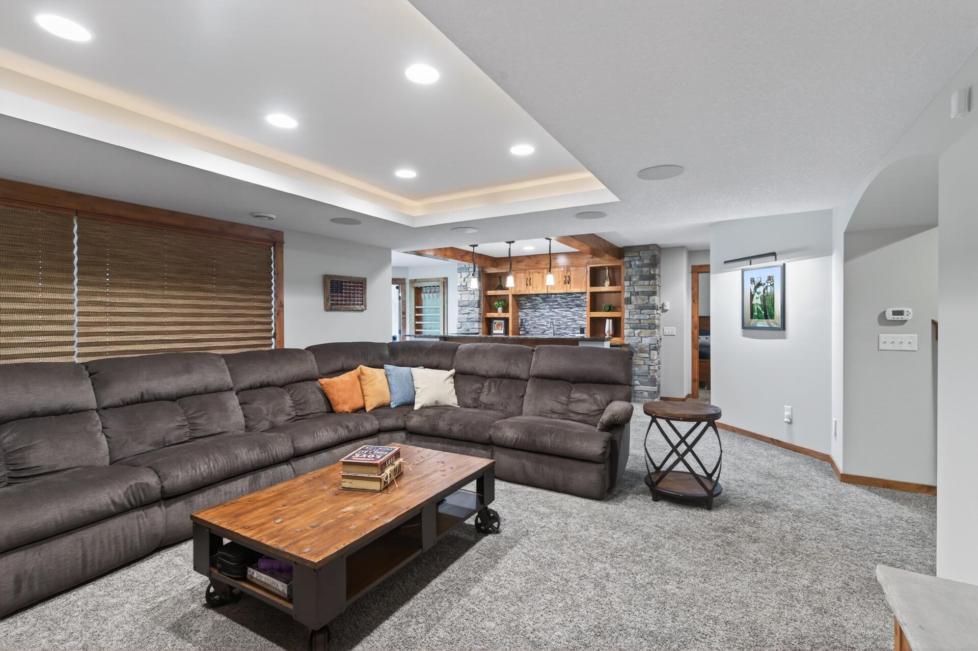 View from family room to wet bar area