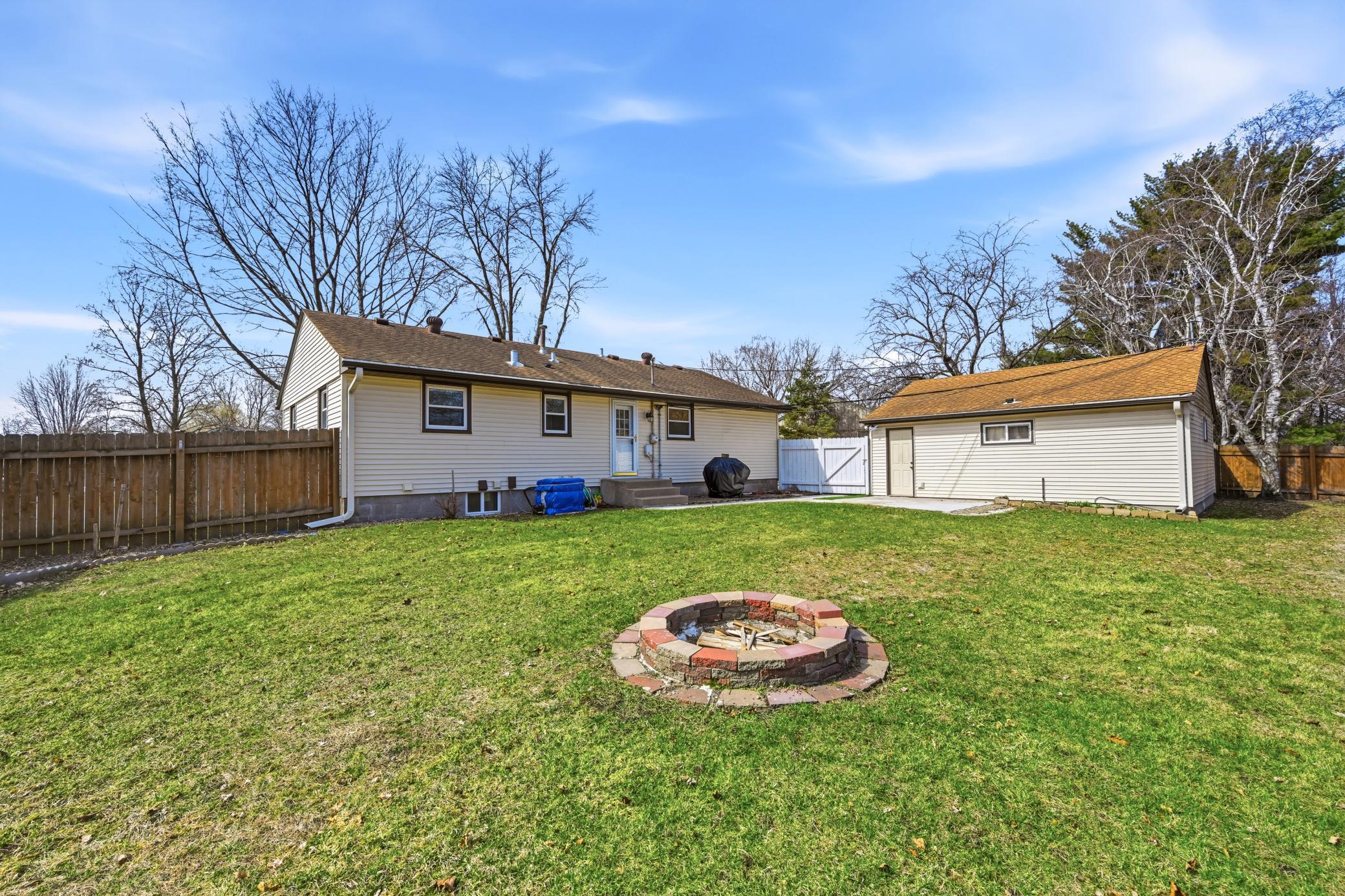 Large, flat, sunny, fully fenced backyard.