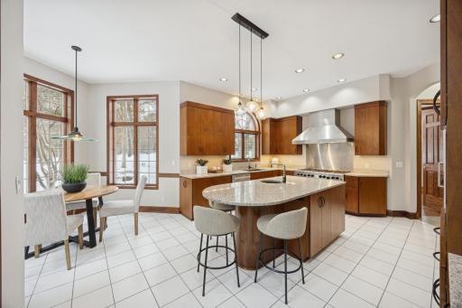 A chefâs dream, the kitchen is equipped with a commercial-grade Bluestar oven, vented hood, Subzero refrigerator, South American Mahogany cabinetry, granite countertops, dual sinks, large pantry and ample space for cooking and meal preparation!
