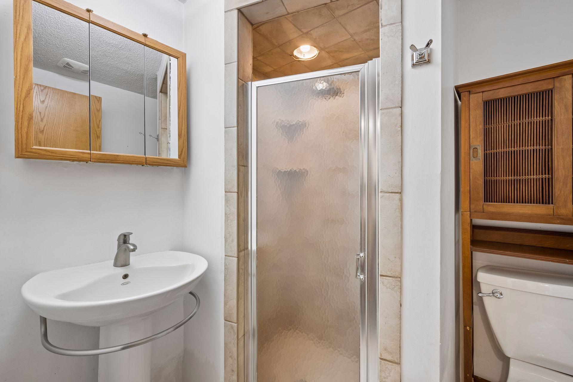 The lower level bath.