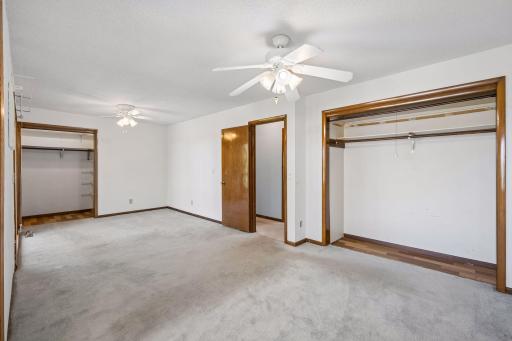 The primary bedroom has two separate closets for good storage.