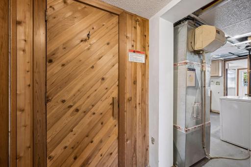 An tucked away in the lower level is a sauna.