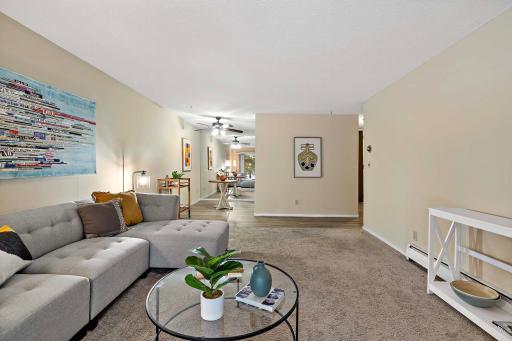 View to dining room and hallway wall - could accommodate a bookcase or dsug cabubet,