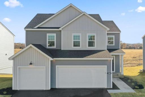 Exterior of similar home. Not actual finishes. Home has white siding.