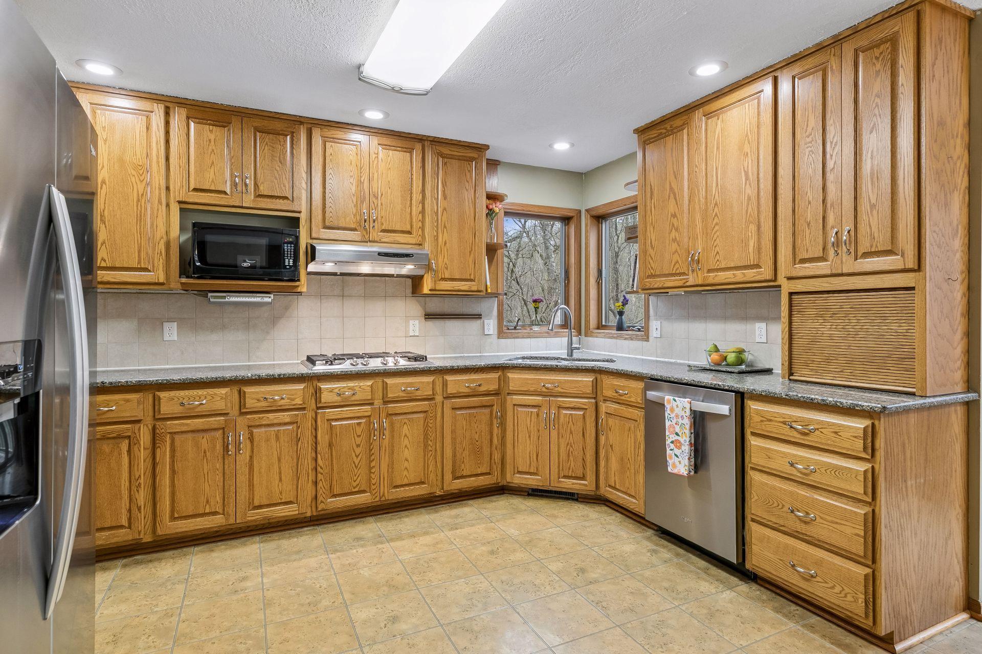 To the ceiling cabinets for ample storage