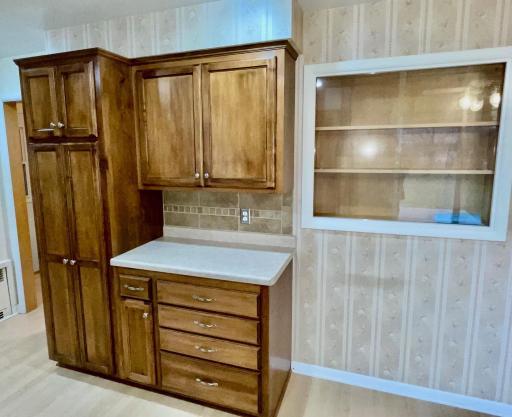 Pantry and serving area, also built-in display