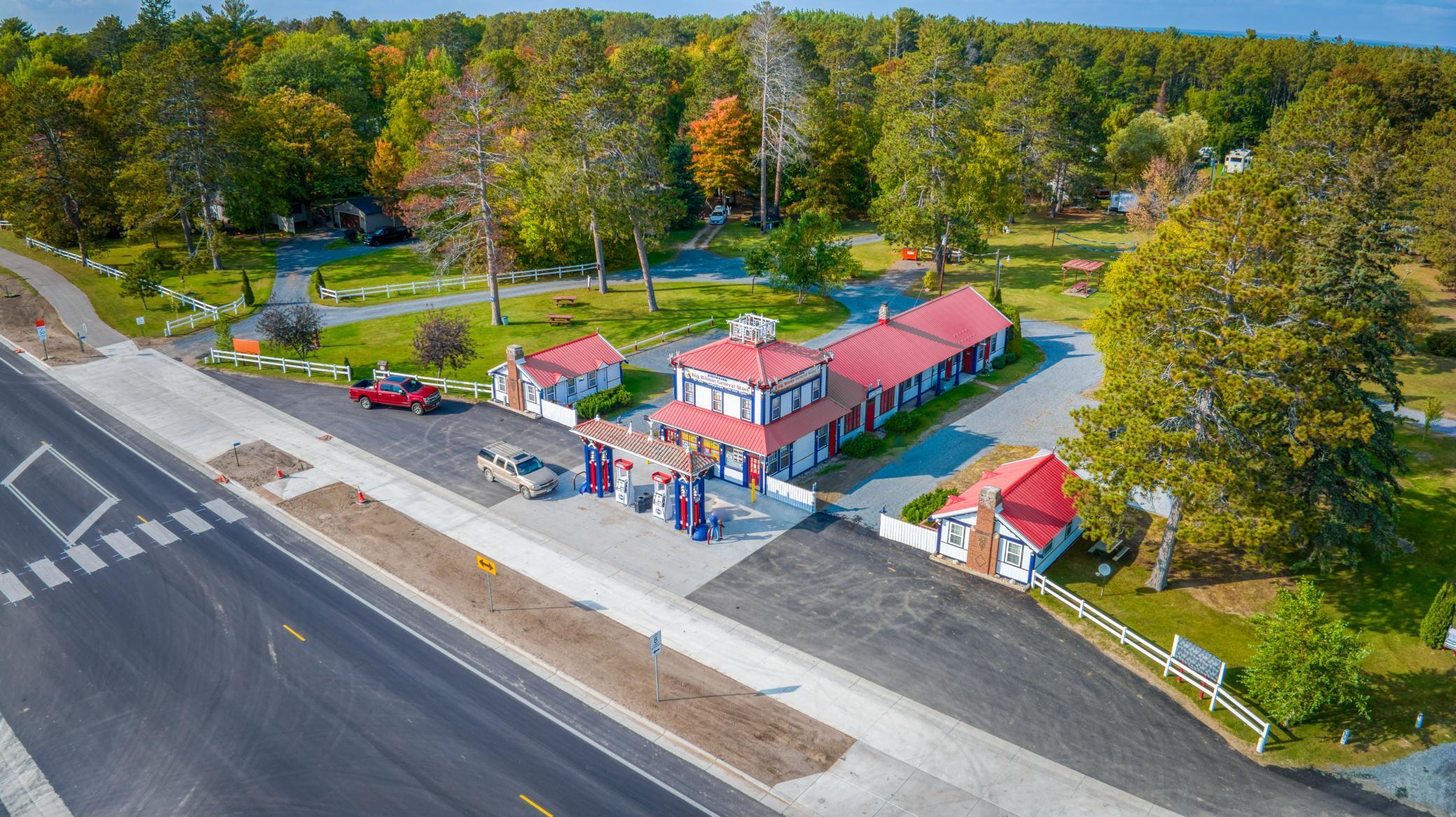 Gas pumps are conveniently located- easy on and off Highway 2