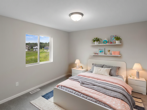 Bedroom 2, Virtually Staged. Photo taken of another home with similar plan and finishes. Photos and renderings may not depict actual plan, materials, & finishes may vary. All measurements are approximate.