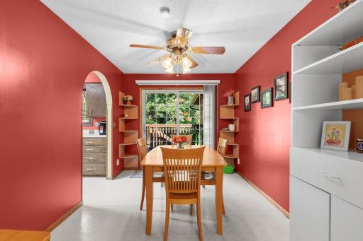 Dining room with patio doors leading to the deck.