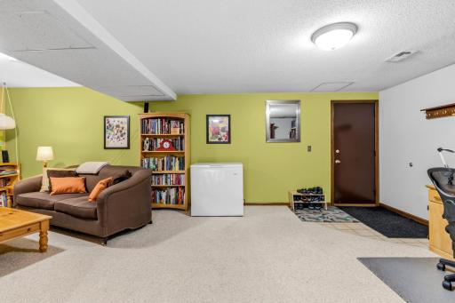 Lower level family room/game area also leads out to the garage. Most of this wall is shared with the addition.