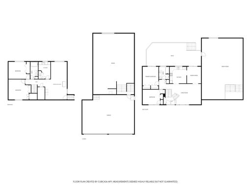 The addition is located behind the garage with access from the door on the deck or through the garage. It shares a wall with the existing house.