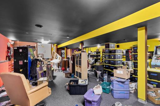 Lower level- note the double doors coming in from the garage with a removable ramp for bringing in large items.