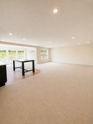 Finished walkout lower level offering an expansive recreation space with wet bar, large windows, and direct access to the backyard.