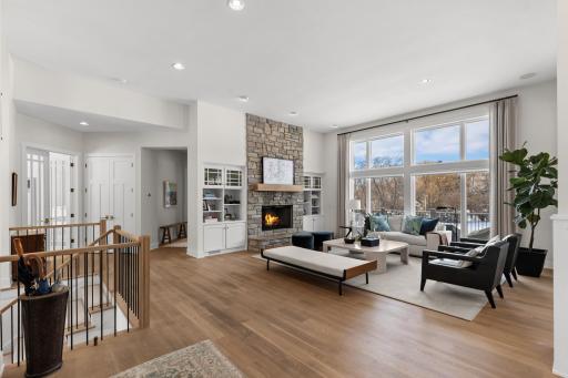 A warm fireplace - western views - and open floor plan.