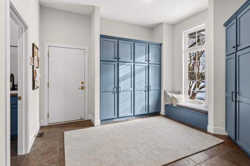 Mudroom with bench and locker options - freshly enameled.