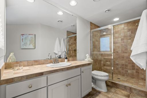 lower level bathroom with walk -in shower.